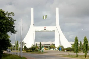 The white "You Are Welcome" gate at the entrance to Abuja, Nigeria's capital