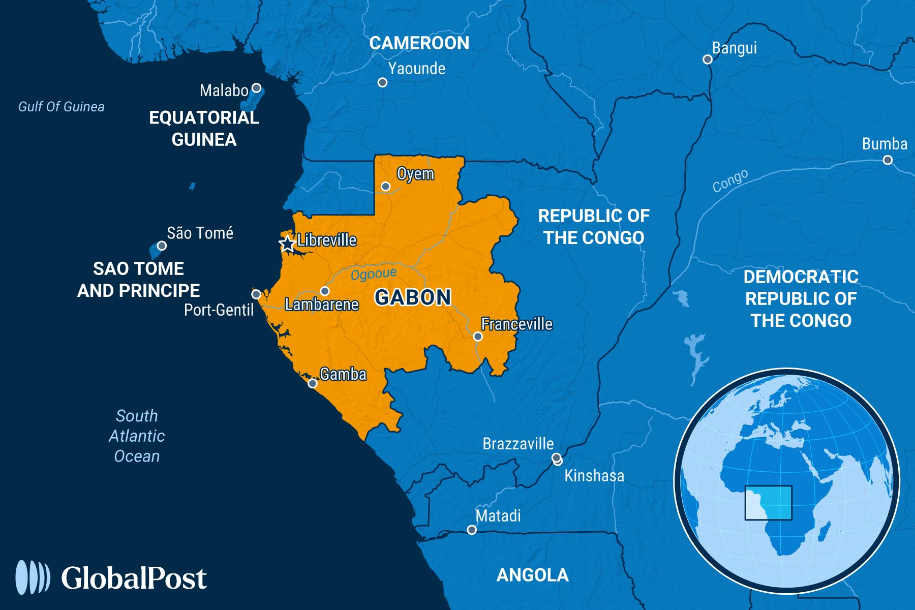 Map of Gabon and its neighbours, where the government has lifted an eight-month social media ban